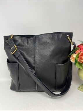 FOSSIL Lane North South Pebbled Leather Hobo Bag Black Cowhide Leather Crossbody